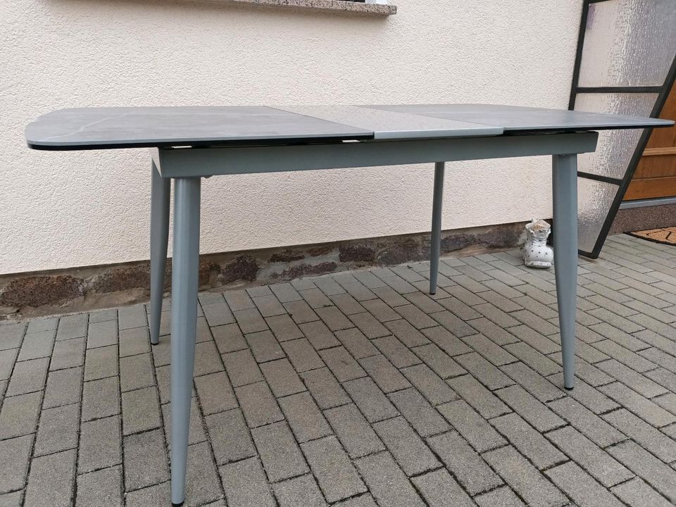 Glas Keramik grau Tisch Esstisch 80x118 Einlegeplatte ausziehbar in Klipphausen