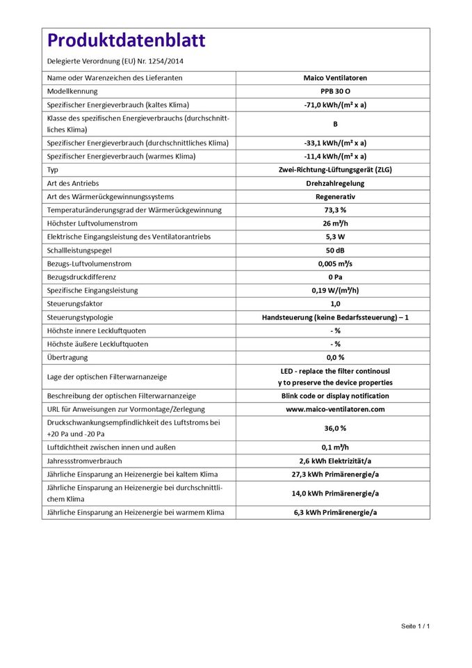 Maico - PPB 30 K/ O/ RC - dezentrale Wohnraumlüftung in Deining