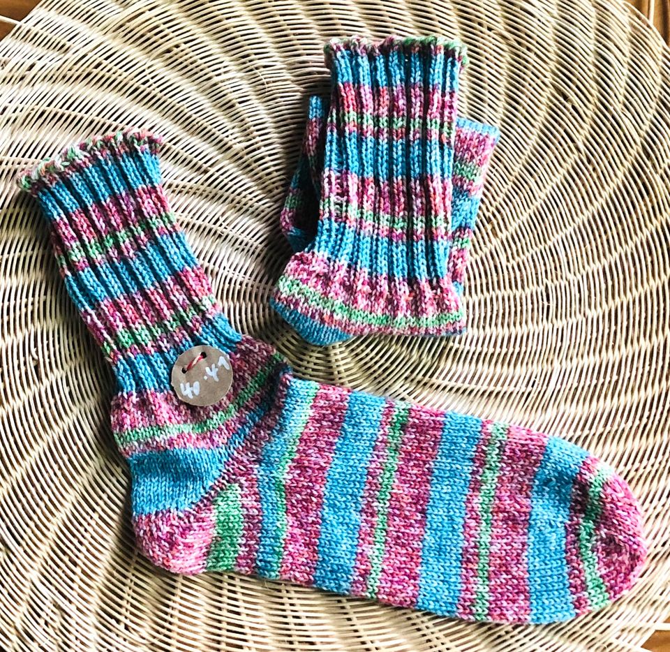 40/41 • Sommer BAMBOO Socken • handgestrickt türkis-orange 4-fäd. in Schloß Holte-Stukenbrock