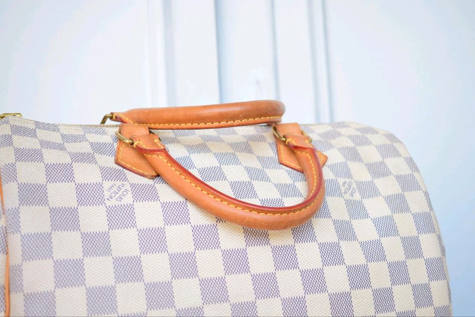 Louis Vuitton Speedy 30 Damier Azur Canvas Leder Handtasche in Tyrlaching