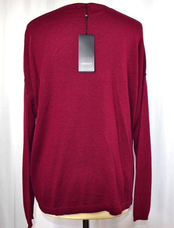 OLSEN Damen Pullover Feinstrick Rundhals Taschen Weinrot Gr. 42 in Herleshausen