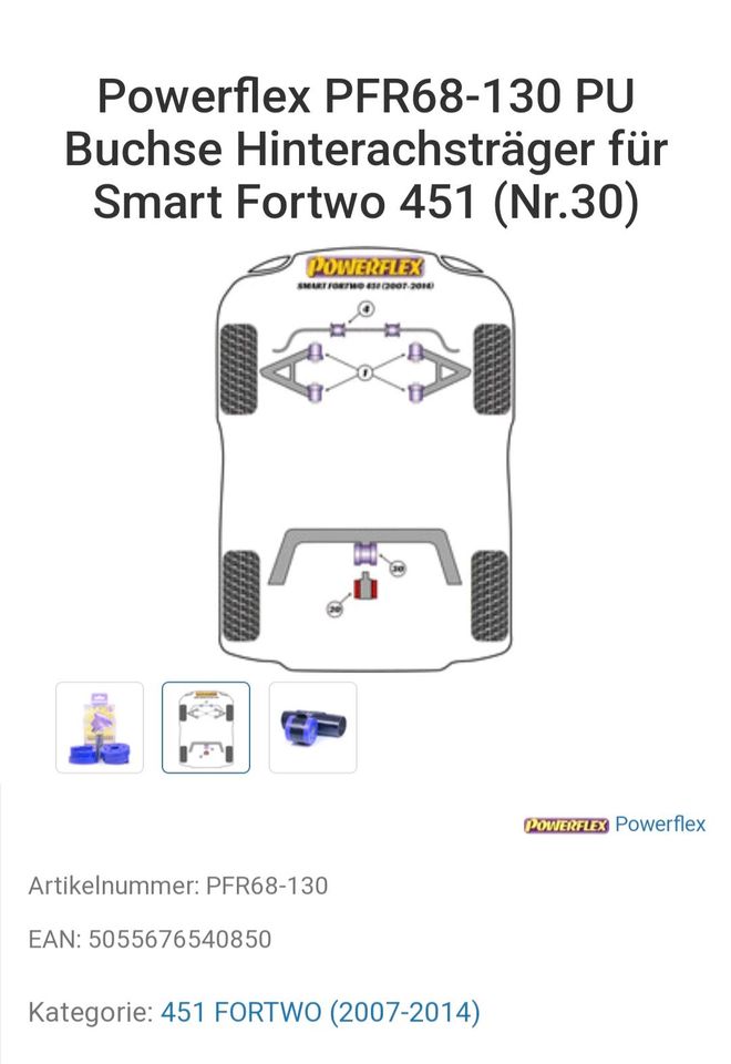 Smart 451 Powerflex PFR68-130 PU Buchse Hinterachsträger Neu in Bornhöved