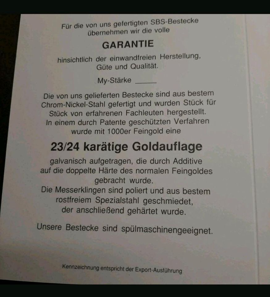 SBS 70 tlg. Besteck-Set mit 23/24 ct Goldauflage für 12 Personen in Rostock