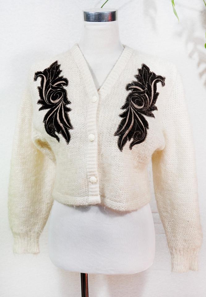 Mohair Strickjacke Gr. 36 - 42 Cardigan Creme Vintage Tracht in Siek