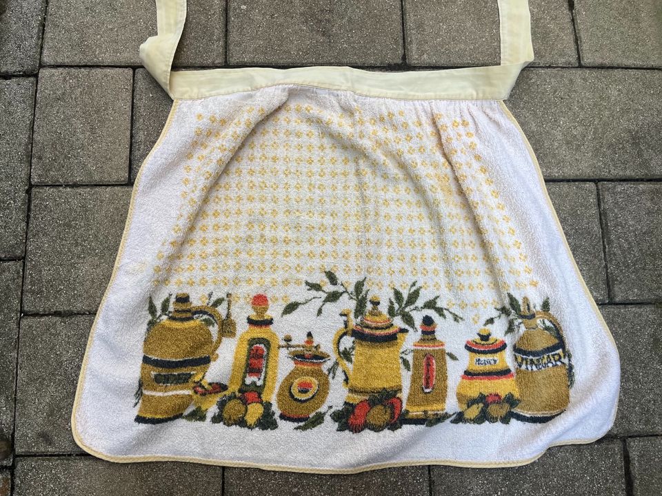 Vintage Küchen Schürze Frottee gelb Dekor 70er in Leverkusen