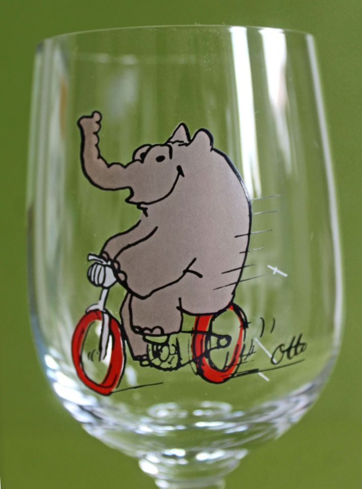 Otto Ottifant Glas - Stielglas mit Ottifant auf Fahrrad, 250ml in Hamburg