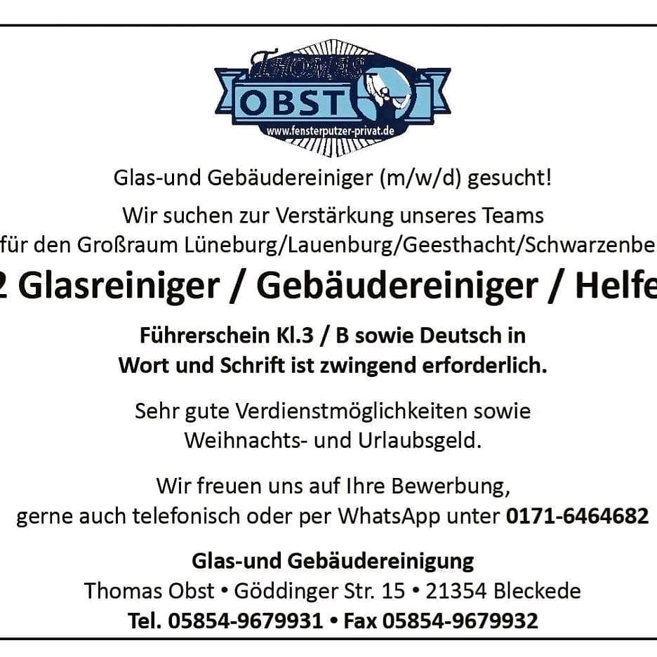 Glasreiniger bzw. Gebäudereiniger (m,w,d) gesucht. in Salzhausen