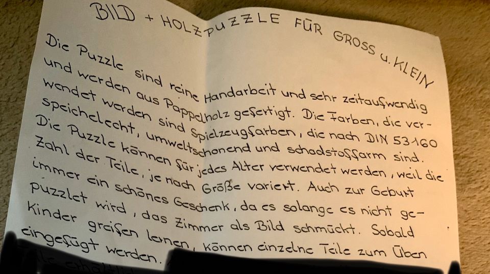 Holzpuzzle, handarbeit, so gut wie neu in Schwarzenbruck