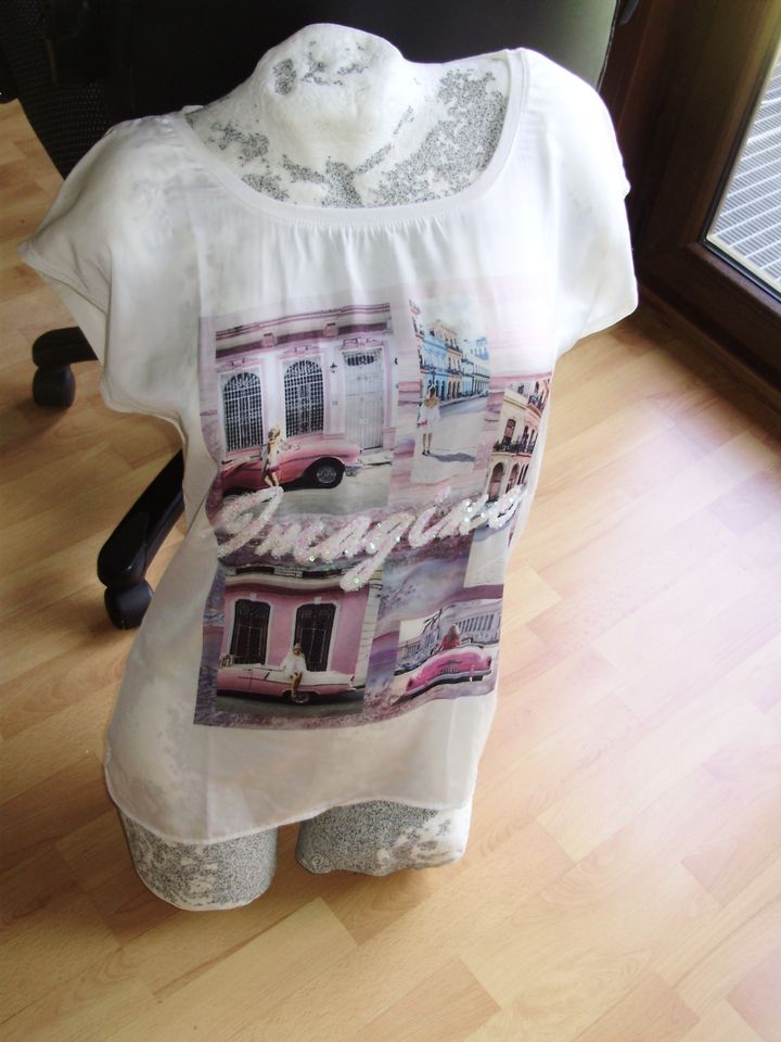 Key Largo Shirt creme/ bunt Paillettenschrift S in Forchheim
