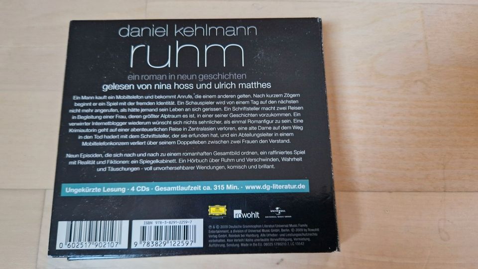 Hörbuch Daniel Kehlmann Ruhm, Ulrich Matthes & Nina Hoss, 4 CD in Göttingen
