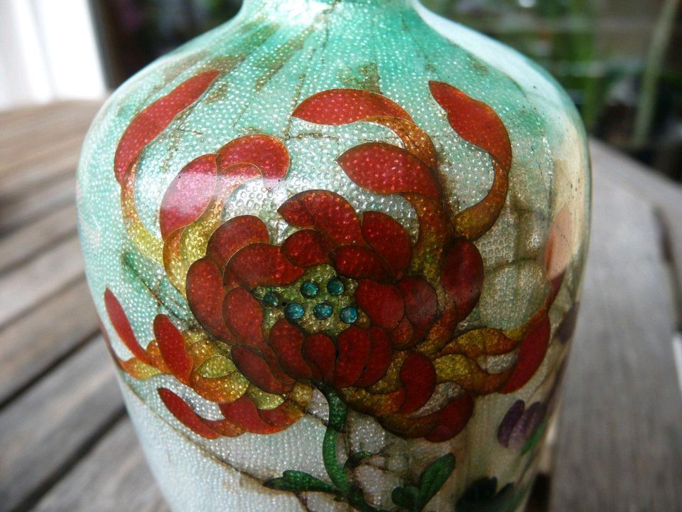 Antike japanische Ginbari Vase Guilloche Emaille Cloisonné Meiji in Bad Schönborn