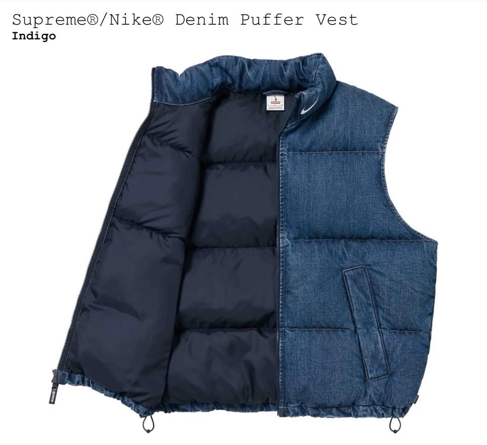 Supreme X Nike Denim Puffer Vest Blue L SS24 in Köln