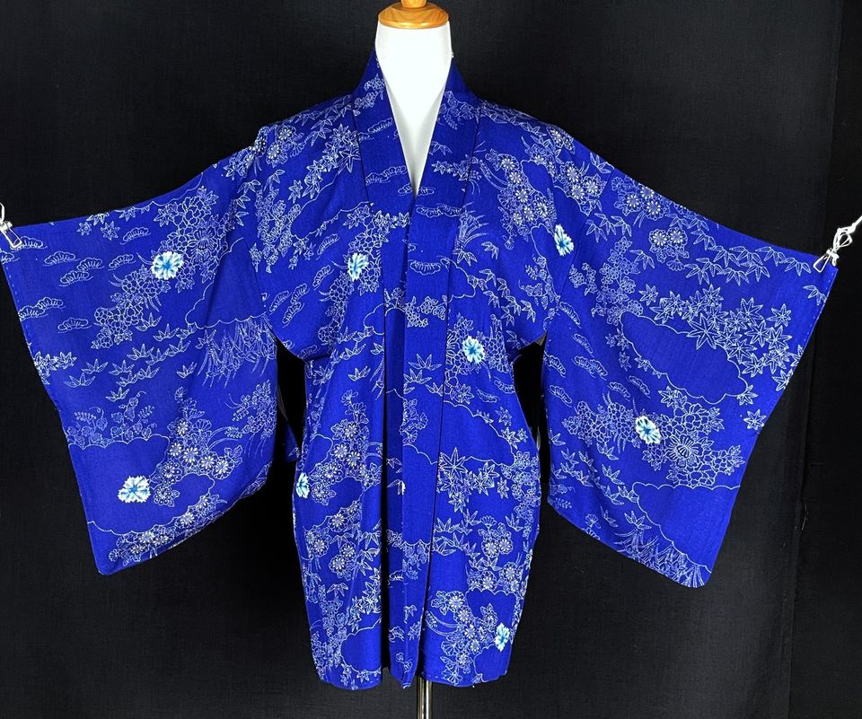 Vintage Antik Haori Kimono Jacke Japan Crepe Seide Royal Blau in Berlin