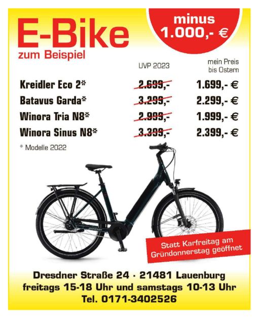 Vitality Kreidler Eco2 Sport Wave E-Bike Frühjahr neu,UVP2699€ in Lauenburg