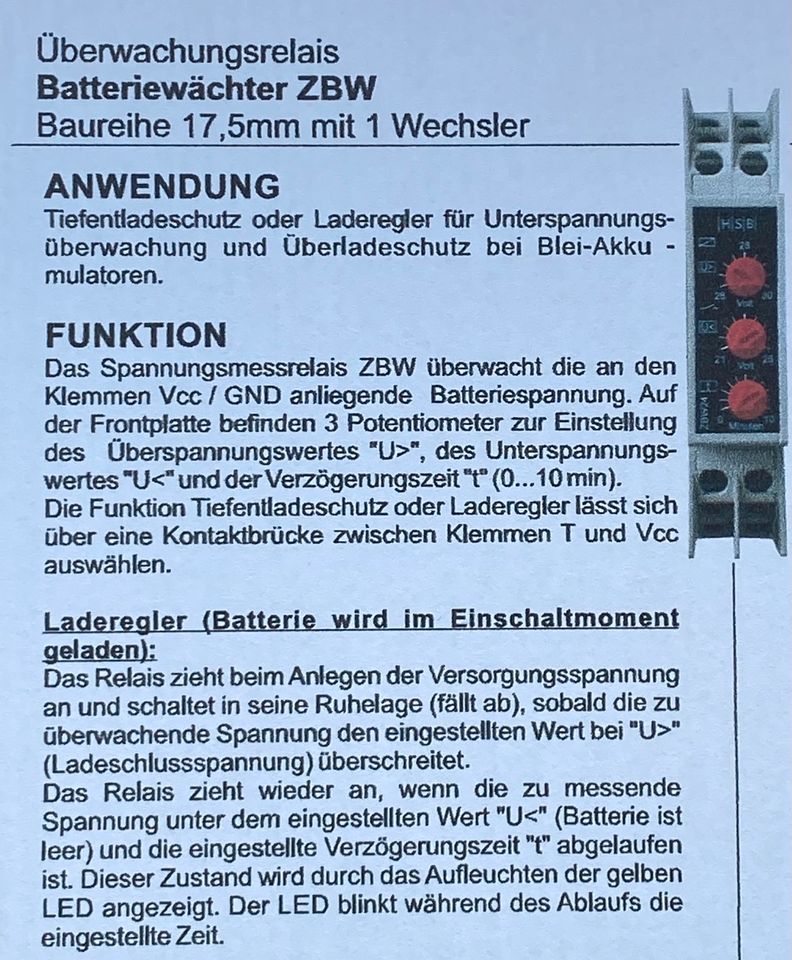 Spannungsmessrelais Batteriewächter 48V