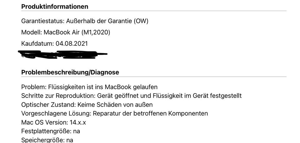 Apple MacBook Air M1 Wasserschaden 13“ 2021 256GB in Ludwigsburg
