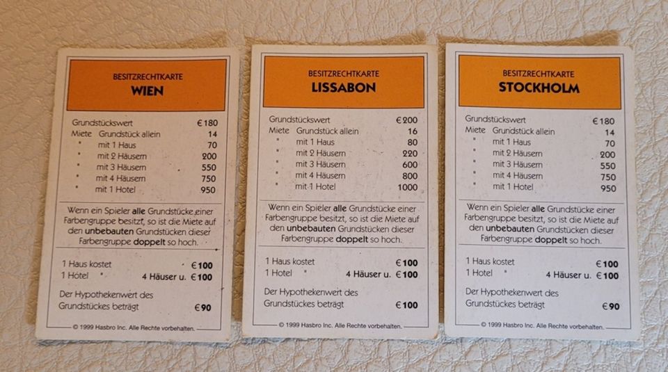 Ersatzteile für Monopoly Euro Edition Parker 1999 Brettspiel Euro in Uchte