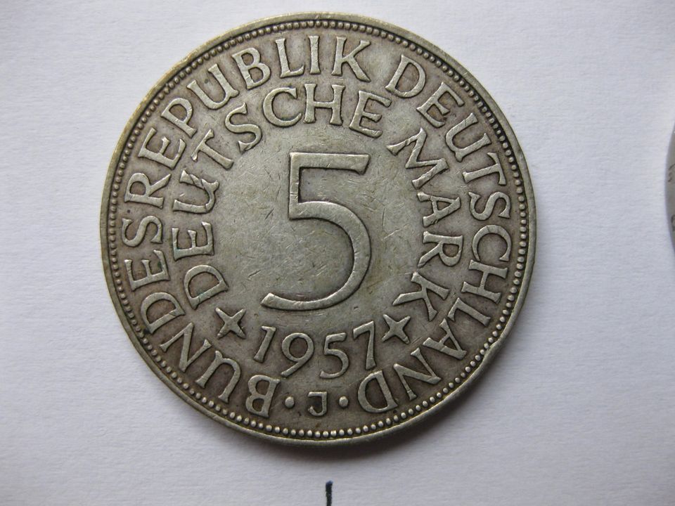5 deutsche Mark Münze, Silberadler 1957 "J" BRD 2 DM Münze in Söhlde