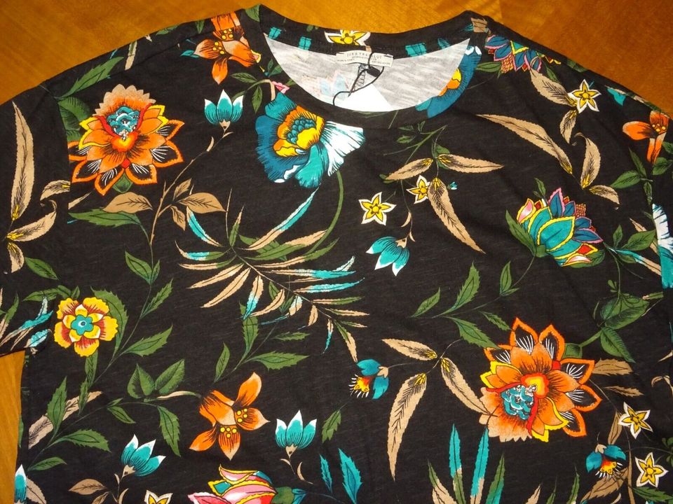 Shirt Bluse L 40/42 Zara Baumwolle bunt schwarz Blumen kurzarm n in Koblenz