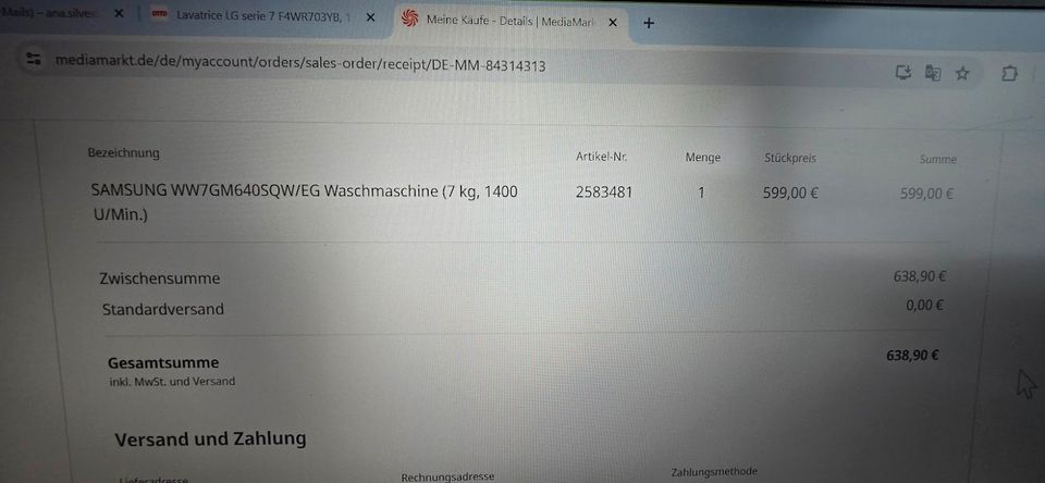 SAMSUNG WW7GM640SQW/EG Waschmaschine (7 kg, 1400 U/Min.) 250 € in Leinzell