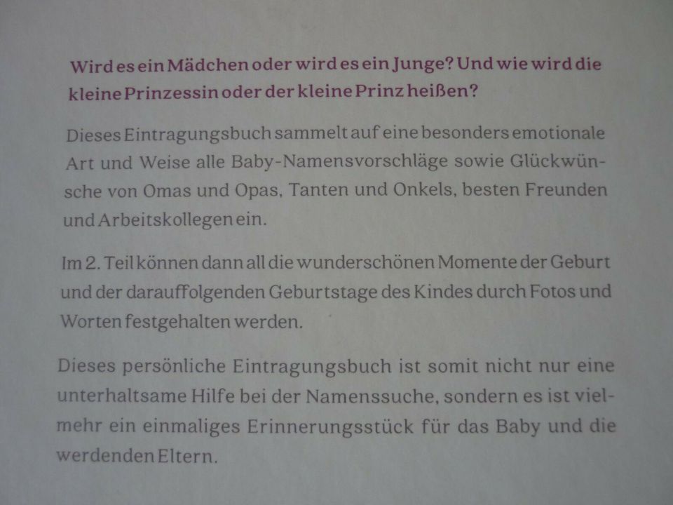 BABY-NAMENSBUCH NEU Eintragungs-&Erinnerungsbuch Edition 9 Monate in Nürnberg (Mittelfr)