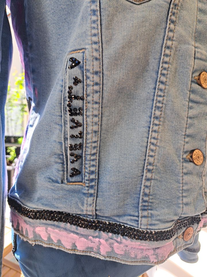 *Unikat* Upcycling ONLY Jeansjacke Damen blau Jacke Größe 42 44 in Germering