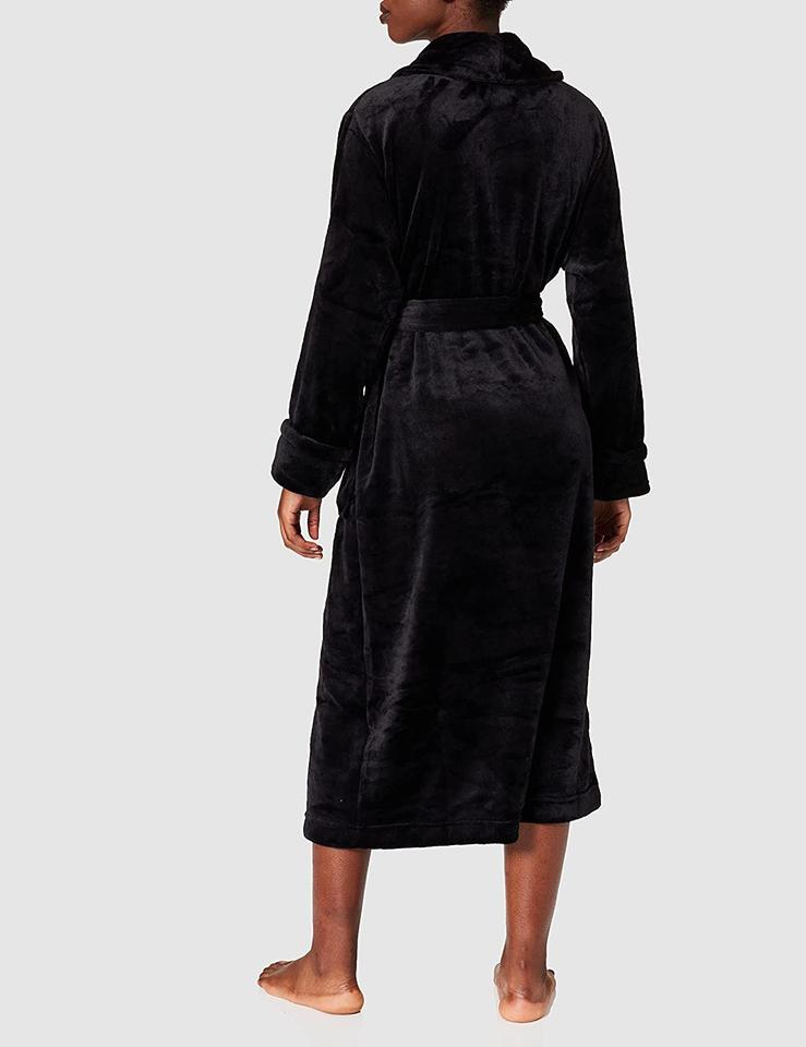 Iris & Lilly Damen Long Plush Dressing Gown, Schwarz (Black), M in Körle
