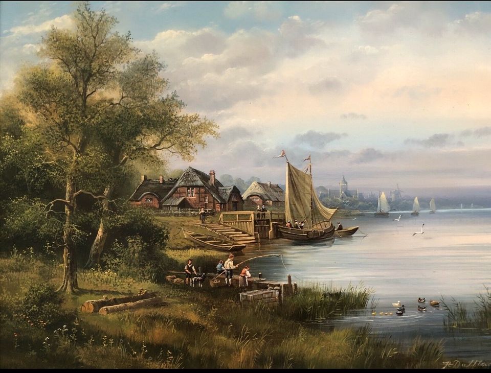 Antik Ölgemälde Öl Platte Herbert Duttler Landschaft Bild Gemälde in Hagen