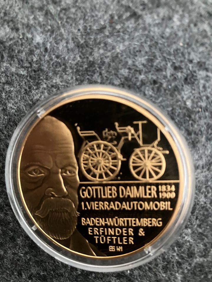 Carl Benz + Gottlieb Daimler Gedenkmünze Vergoldet incl. Versand in Braunschweig