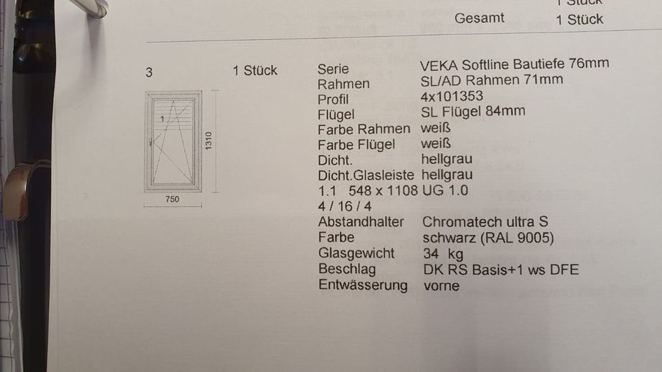 VEKA Softline Kunststofffenster 750x1310 mm in Ahrbrück