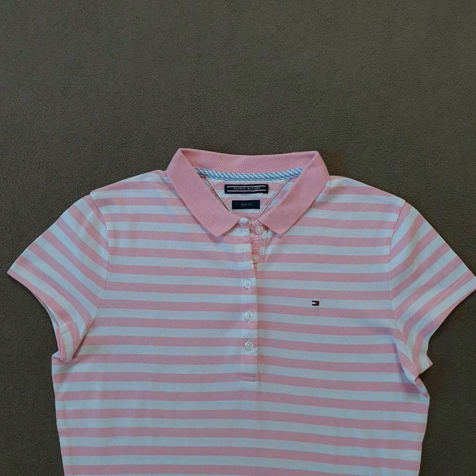 Neu Tommy Hilfiger Poloshirt Slim fit Damen rosa weiß 38 M in Schwerte