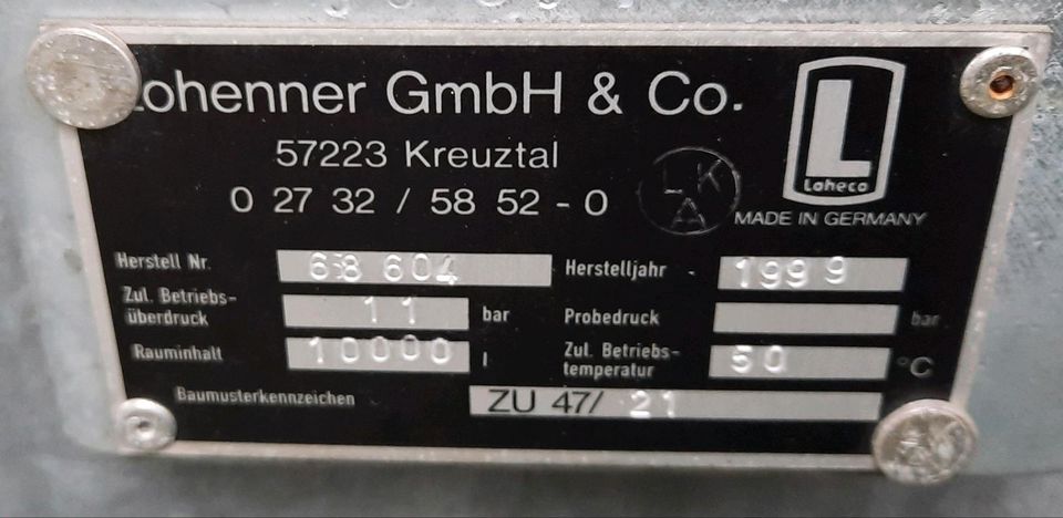 Druckbehälter 10000L 11bar Kessel Druckluft Pufferspeicher in Hanau