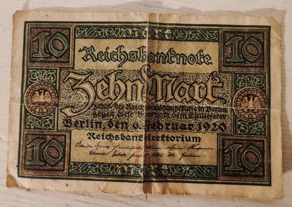 10 Reichsmark Schein vom 6 Februar 1920. Serienummer:Y 6814959 in Iserlohn