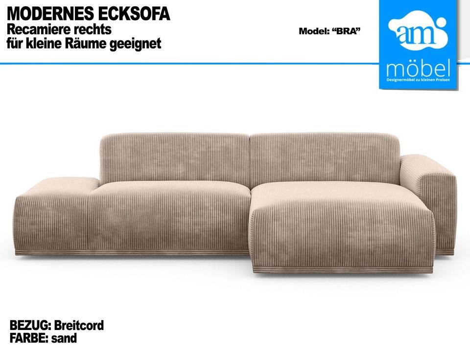 Sofa Couch Wohnlandschaft L Form Modern Breitcord sand in Bremen