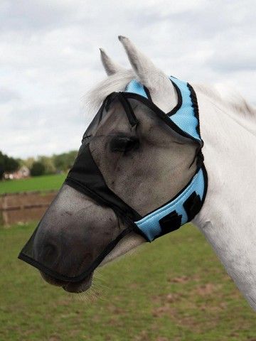 Fliegenmaske FlyCover Pro Gap 633033 mit Schopffloch ohne Ohren,für einen optimalen Sitz von Busse, Augenschutz, Shetty, Pony, Cob, WB, XWB blau oder grau/schwarz Neuware in Kempen