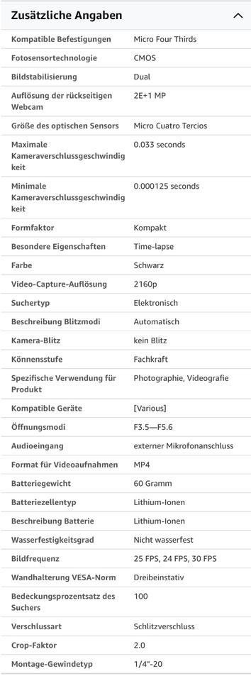 Panasonic Lumix DC-G110 VEG -K mit Stativ, wie neu, unbenutzt in München
