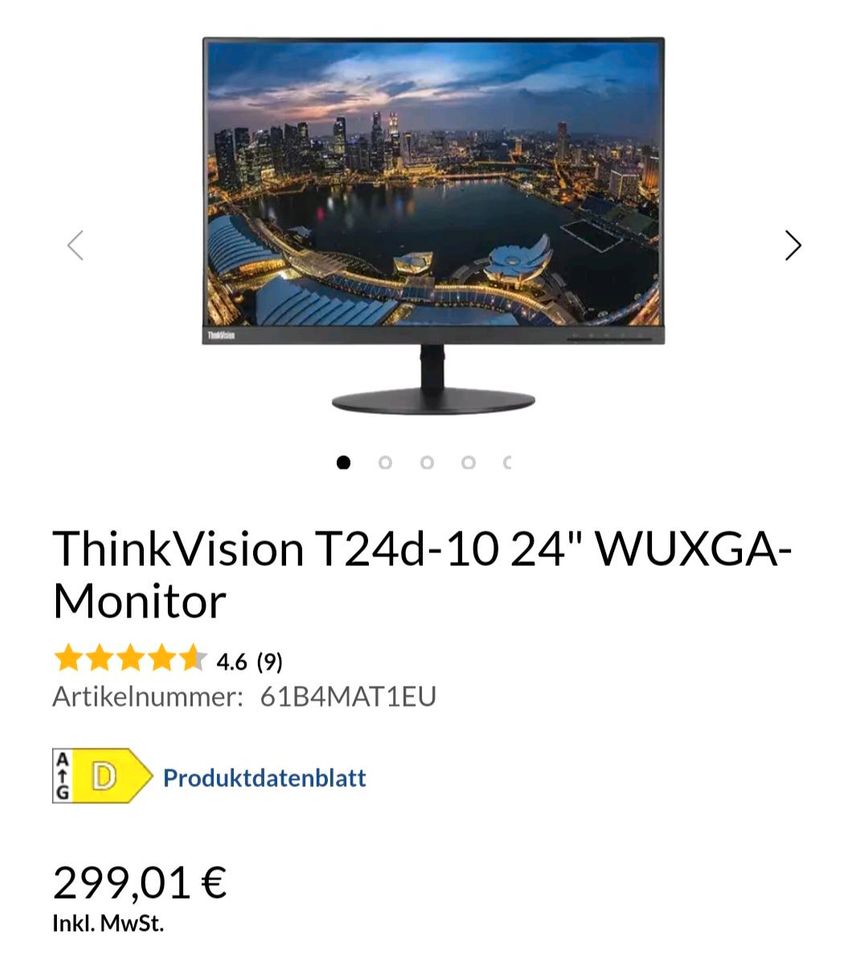 Lenovo td24-10 Monitor *WIE NEU* 24 zoll in Nürnberg (Mittelfr)