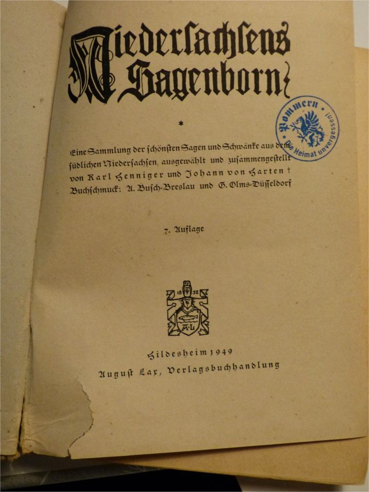 Altes Buch: NIEDERSACHSENS SAGENBORN, 1949 in Celle