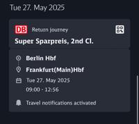 Zugticket, 27.05, Berlin-Frankfurt Berlin - Charlottenburg Vorschau