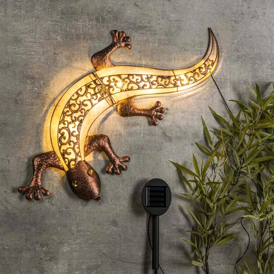 Hi LED Solar Wandlicht Lampe Garten Haus Gecko #Neu# in Taura