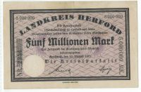 Landkreis Herford 5 Millionen Mark Kreissparkasse 10.8.1923 Wandsbek - Hamburg Eilbek Vorschau