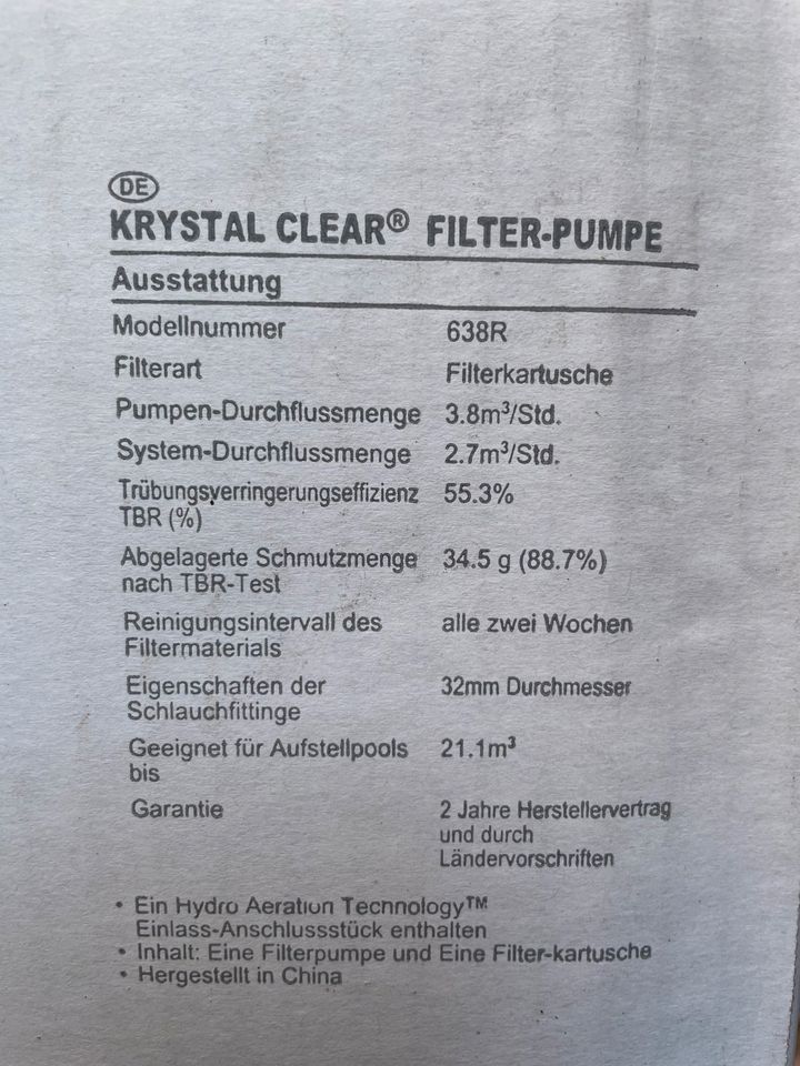 Filterpumpe Poolpumpe Krystal Clear Neu in Hiltrup