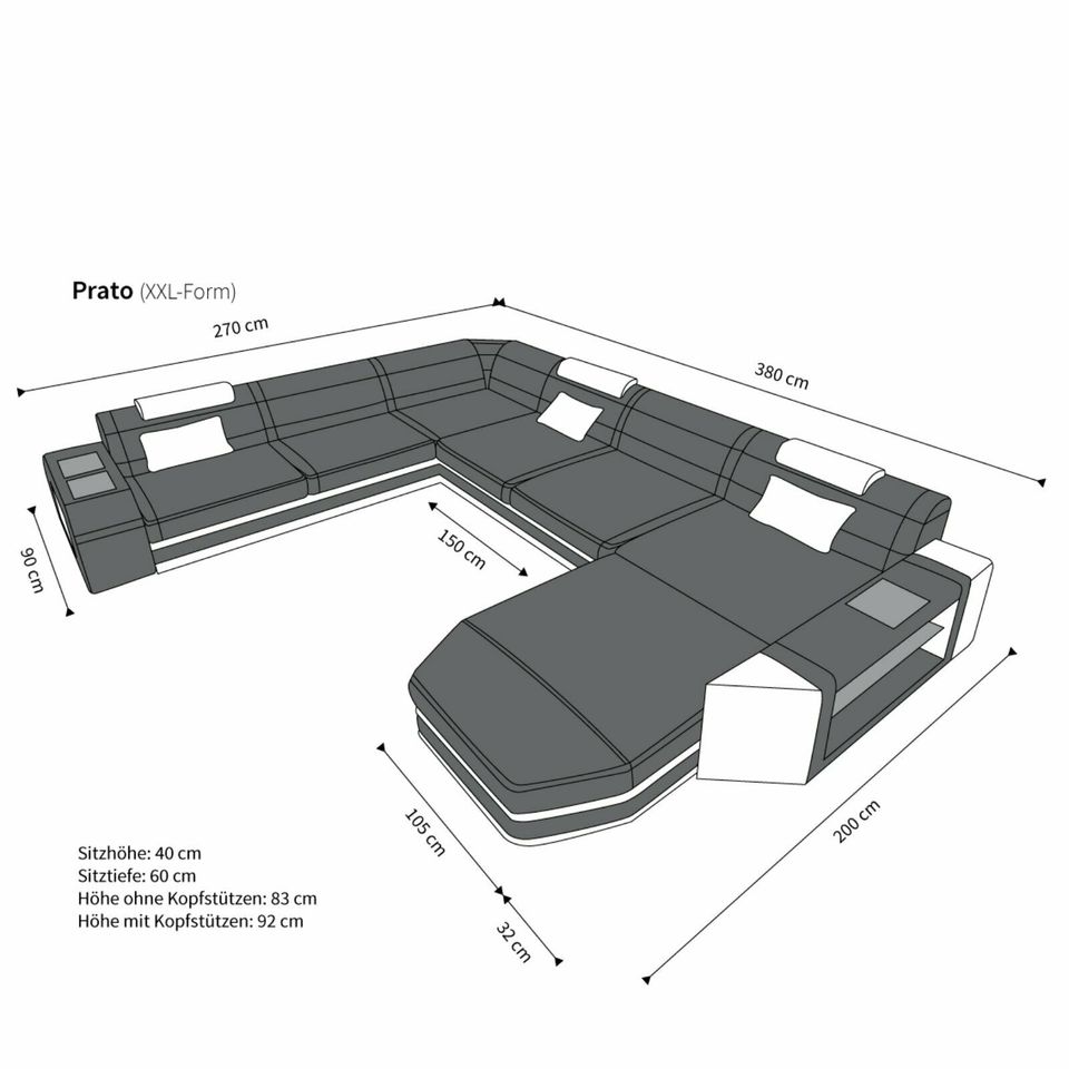 Wohnlandschaft Prato XXL Stoff Couch Sofa Designer Luxussofa in Berlin