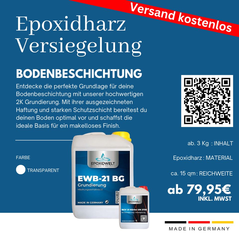 Grundierung EWB 21 BG aus einer 2K Epoxidharz-Beschichtung (Harz und Härter) für den Erstanstrich. Transparente Grundierung aus Epoxidharz. in Neuss