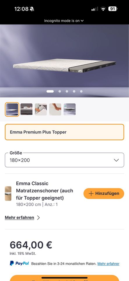 Emma Premium Plus Topper Bezug Waschbar 180x200cm extra hoch 9cm in Hamburg