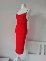 Figurbetontes rotes Midikleid - Stretch - Wasserfall Dekolleté Düsseldorf - Unterrath Vorschau