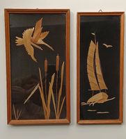 2 x Holzbild Furnierbild Strohbild Vintage Mid Century Nordrhein-Westfalen - Eitorf Vorschau