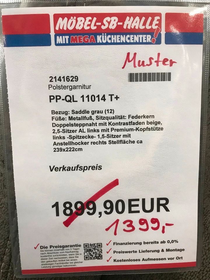 Polstergarnitur PP-QL11014 grau Federkern statt 1899,90€ in Kulmbach