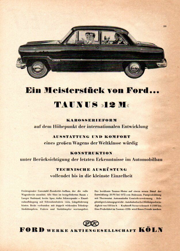 Ford Taunus 12m Werbung - Reklame-Anzeige -Vintage-Deko 1952 in Schopfheim