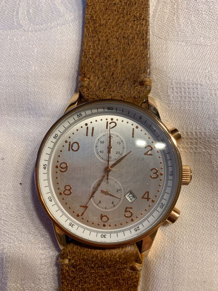 Chronograph Herren Uhr, elegant Lederarmband stylisch klassisch in Stetten Pfalz